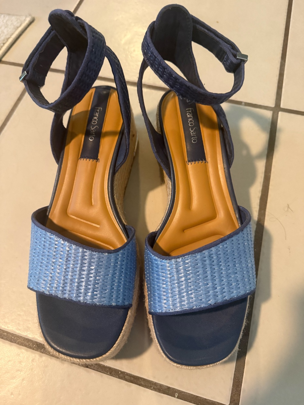 Franco Sarto Blue Woven Espadrille Sandals used once sz 9